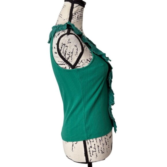 Pilcro Womens Sleeveless Ruffle V-Neck Tank Top Ribbed Kelly Green Size S NEW - Picture 2 of 8